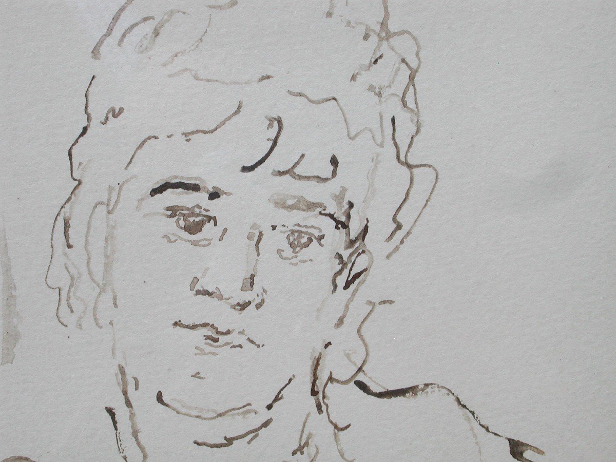 Georges BOUCHE "Portrait de femme" dessin encre de chine 37x27-photo-1